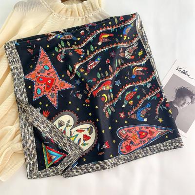 China Custom Square Graffiti Printing Silk Print Square Pattern Scarf Women Silk Scarf Designer Silk Scarf for sale