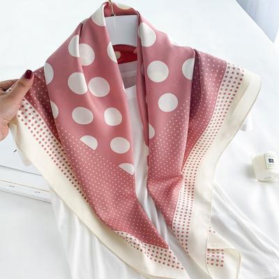 China Custom Square Polka Dot Printing Silk Scarf Autumn Decoration Designer Silk Scarf 90*90cm Silk Scarf for sale