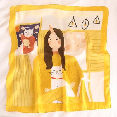 China The new square cartoon printed Korean literary silk scarf female silk sunscreen scarf for sale