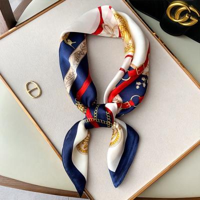 China Luxury Shawl Women's Sunscreen Summer Elegance Silk Scarves Chain New Printing 70*70cm Decorative Small Silk Scarf for sale