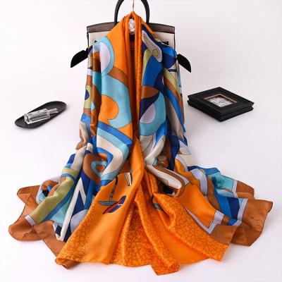 China Spring Women's Long Scarf Custom Fashion Long Silk Scarf Wholesale Satin Printing Silk Scarf for sale