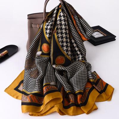 China Europe and America houndstooth print silk scarf long dark silk scarf for women for sale