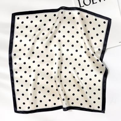 China Fashionable New Style Polka Dot Printing Silk Scarf Women 53*53cm Black Square Silk Scarf for sale