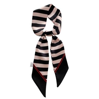 China Long Stripe Print Scarf Satin Hair Tie Tied Bag Small Long by Korean Silk Scarf for sale