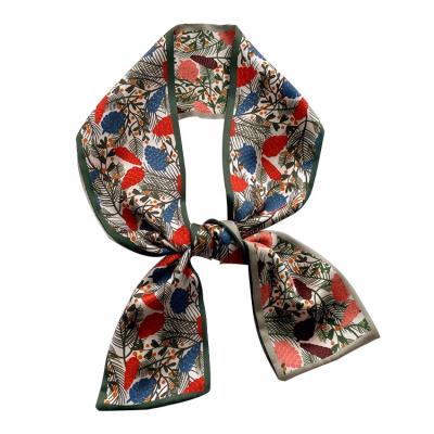 China New Spring Retro Print Small Decorative Silk Hair Scarf Long Ladies Neck Scarf for sale