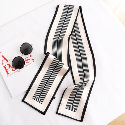 China Hot Selling Black White Stripes Simple Silk Striped Ribbon Long Scarf Silk Scarf For Women for sale