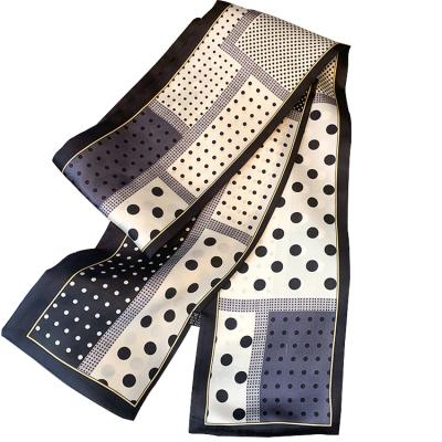 China New Style 13*130cm Long Ribbon Polka Dot Pattern Silk Scarf Women Bag Ribbon Silk Scarf for sale