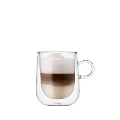 China New Design Viable Custom Logo Double Wall Discount Factory Wholesale Price Berisware 8.45Oz/250ml Glass Coffee Mug With Handle for sale