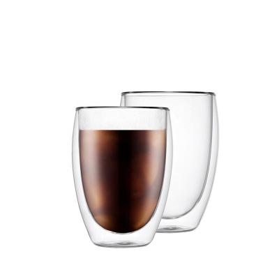 China Customized wholesale minimalist 11.84Oz/350ml double mouth coffee mug wall blown heat resistant reusable glass for sale