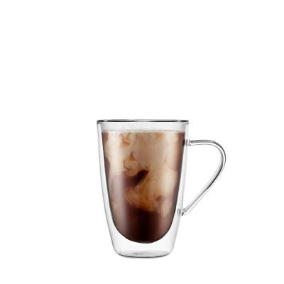 China Berisware Borosilicate Glass Coffee 11.15 Oz/330ml Viable Wall Promotion Double Mugs Double Wall Glass Mugs With Handle for sale