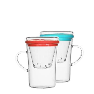 China Berisware Sustainable Single Wall Mugs With Clear Filter And Lid Glass Tea Cup Set Borosilicate Glass Tumbler for sale