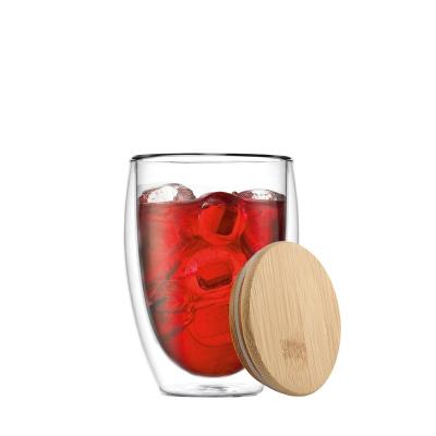 China New Berisware Borosilicate Double Wall Glassware Luxury Transparent Clear Glass Heat Resistant Cup With Bamboo Lid for sale