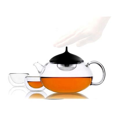 China Sustainable Hot Sale Borosilicate S/S Glass Filter And Lid 1000ml Silicon Teapot for sale