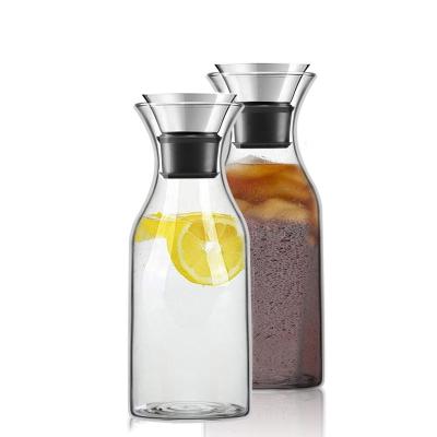 China Juice Jug Gifts Water Bottle Viable Glass Kettle Milk Decanter Carafe Transparent 1200ml Glass Water Carafe With Stainless Steel Lid for sale