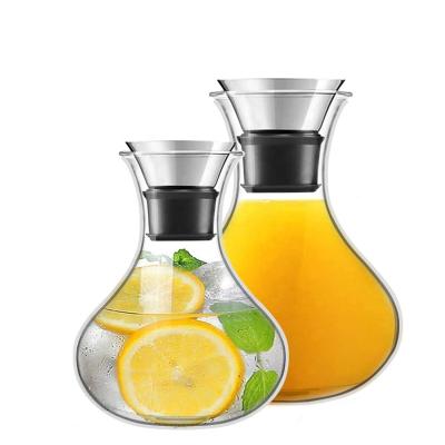 China Sustainable Glass Carafe Jug Water Pitcher Iced Tea Maker Glass Carafe With Stainless Steel Lid for sale