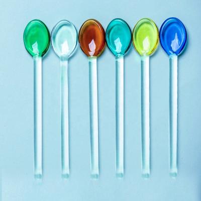 China Viable Custom Heat Resistant Colorful Borosilicate Short Handle Glass Tea Teaspoons For Sale for sale