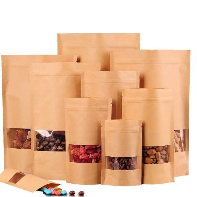 China Disposable Grocery White Different Capacity Brown Kraft Paper Storage Bag Kraft Paper Pouch With Clear Window And Zipper for sale