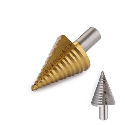 China Metal Drilling 5-35mm HSS Straight Spline Round Handle Titanium Step Drill Bit For Set Sheet Metal Drilling for sale