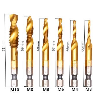 China 6PC HSS 6542 M3-M10 Hex Shank Thread Spiral Screw Tap Combined Machine Tap Drill Bit Set For Metal M3 Drilling for sale