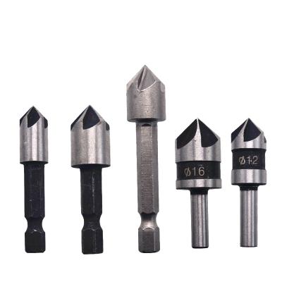 China 5pc Boring and Chamfering 5 Flutes HSS Countersink Drill Bit Set Chamfer Cutter Chamfering Tool for Metal Woodworking for sale