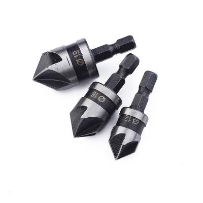 China 3PCS Five Blade Hex Shank Woodworking Chamfer Reamer Reaming and Chamfering Cutter Set Chamfering Drill Bit for sale