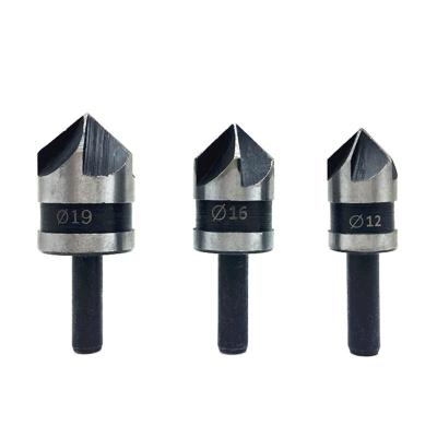 China 3PCS Round Five Blade Shank Woodworking Chamfer Reamer Reaming and Chamfering Milling Cutter Set Chamfering Drill Bit for sale