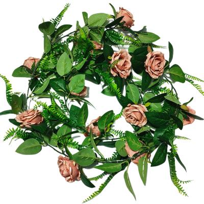 China Durable Silk Roses Ivy Vine Green Leaves False Grow Leaves DIY Hanging Garland Artificial Flowers For Home Wedding Decoration for sale