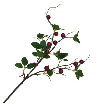 China Durable Luxury Artificial Single Rubber Branch Leaf High Grade Red Fruit For Decoration for sale