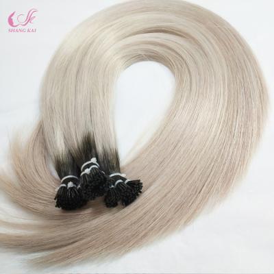 China Hot Selling Brazilian Ombre Gray Human Hair I Tip Hair Silky Straight Wave Hair Extension for sale