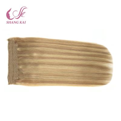 China Cuticle 120G Aligend Remy Halo Hair Extensions Peruvian Silky Straight 100% Wave Hair for sale