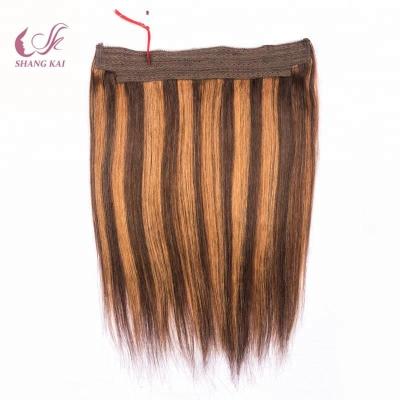 China Hot Selling 100% Silky Straight Wave Remy Human Hair Fish Wire Hair Halo Hair Extensions for sale