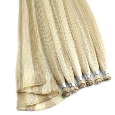 China Silky Straight 100% Virgin Russian Remy Hair Extensions Thick End Human Hair Hand Tied Double Drawn Weft Handtied for sale