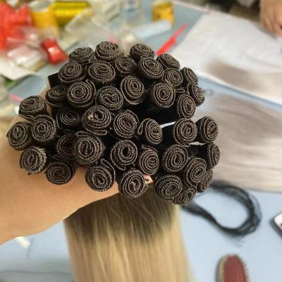 China IMM Thickness 100% Ultra Thin Virgin Russian Remy Hair Extensions Thick End Human Hand Tied Double Drawn Weft Handtied for sale