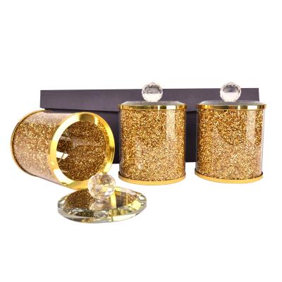 China Minimalist Kitchen Storage Crystal Filled Diamond Crushed Gold Cosmetics Canisters Simple Jars for sale