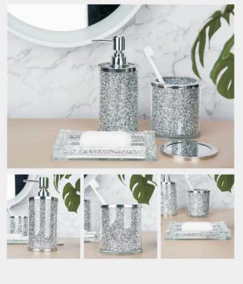 China Fabulous Stocked Diamond Crushed Crystal Filled Bathroom Sets for sale