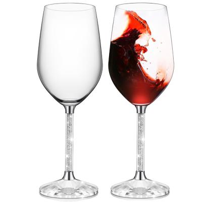 China Viable Personalized Logo Engraved 15oz Set Of 2 Full Of Crystal Diamond Stem Red Wine Glass Gift Tumbler Set To Weed Gift for sale