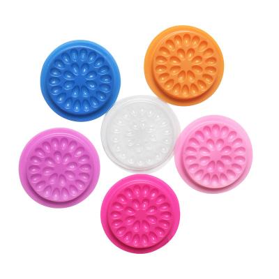 China Eyelash Extension Application Tools Plastic Eyelash Glue Holder Tray With Sticker Grafted Disposable Colorful Holder Flower Shape Graft Lash Palette for sale