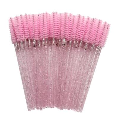 China Disposable Eyelash Eyebrow 50 Pcs/Pack Crystal Eyelash Makeup Brush Diamond Handle Mascara Wands Glitter Disposable Eyelash Brush Mascara Brush for sale