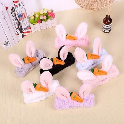 China Cute Plush Solid Elastic Headband Flannel Carrot Rabbit Stretchy Hair Bands For Women Girls Otu8818 for sale