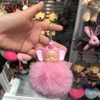 China Beautiful Fashion Baby Sleeping Doll Cheap Cute Pom Poms Plastic Posonalized Key Chain for sale