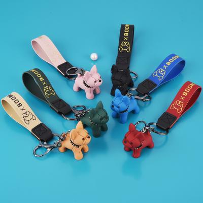 China Souvenir Cute Dog Cartoon Character Dog Keychain Silver Carabiner Key Chain Rubber Key Chain for sale