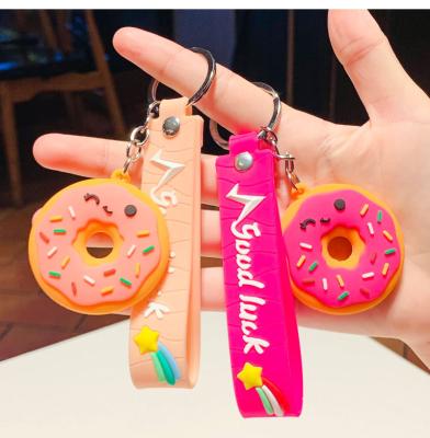 China Cute 3D Cartoon PVC Donut Sweet Gift Rubber Cartoon Mini Donut Keychain for sale