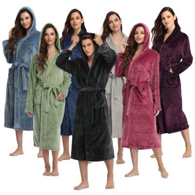 China Wholesale High Quality Luxury Thermal Long Pajamas Fleece Long Robe OEM Solid Sleeve Stain Sleepwear For Women/Men for sale