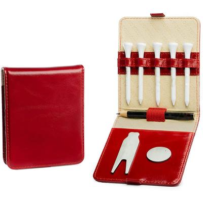 China Golf Acessory Wallet Set Genuine Leather Golf Wallet Accessory Set Include Tees Metal Divot Repair Ball Marker for sale