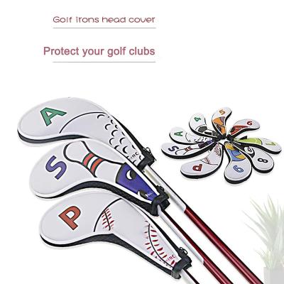 China Durable Golf Iron Head Covers Zipper Closure Thick Synthetic Leather Fits All Brands for sale