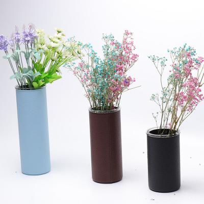 China VE Factory New Design High Quality Custom Flower Vase Glass Vase With Leather Color Vases for sale