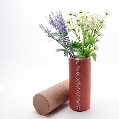 China 2021 high quality Nordic flower vase home decor leather and acrylic material for sale