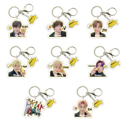 China High Quality Plastic Kpop Bangtan Boys Butter Acrylic Plastic Pendant Key Chain With Protectors Metal Key Chains for sale