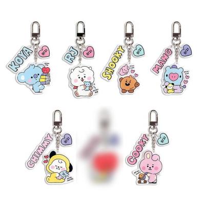 China Promotional Products Plastic Acrylic Plastic Laveros Cute Cartoon Designer Charms BTSs KPOP Keychains With Metal Name Accessories for sale