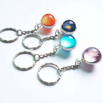 China China Novelty Gifts Planet Nebula Llaveros Glass Ball Key Chains Ice Globe Crystal, Lampwork Beads Craft Metal Key Rings for sale